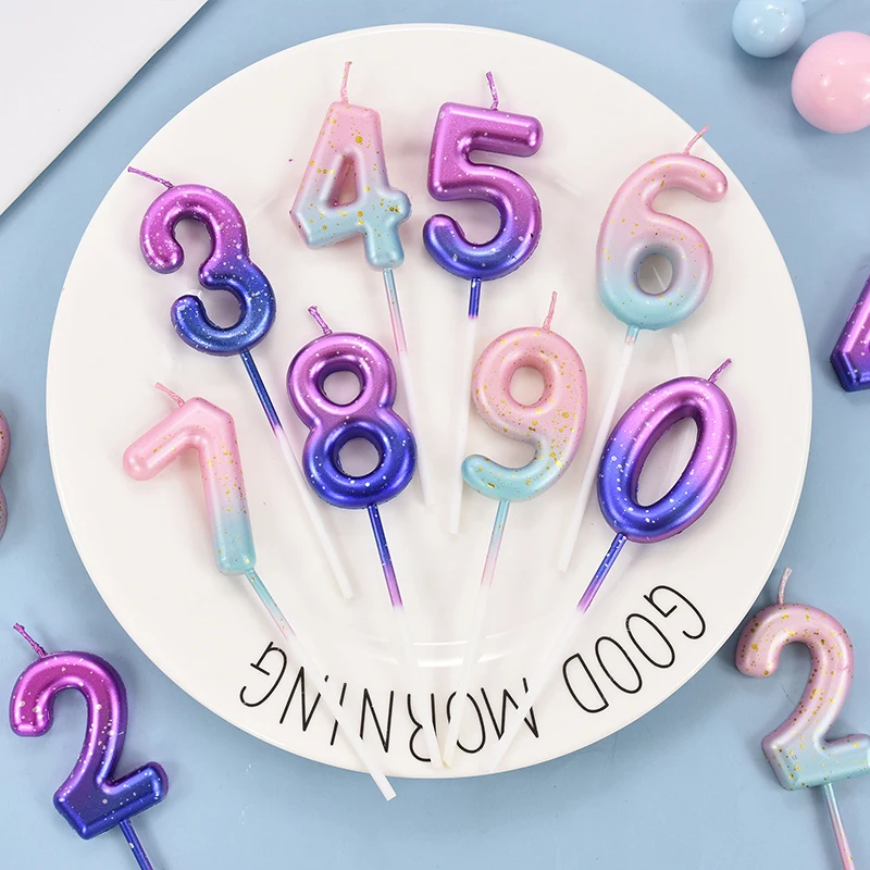 

Gradient Color 0-9 Number Candle Cake Toppers Happy Birthday Digital Cupcake Topper For Wedding Birthday Party Cake Decor Tools