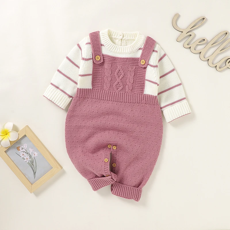 Baby Romper Knitted Solid Newborn Boy Girl Tie Jumpsuit Outfit Long Sleeve Autumn Toddler Infant Clothing Fashion Sling Playsuit