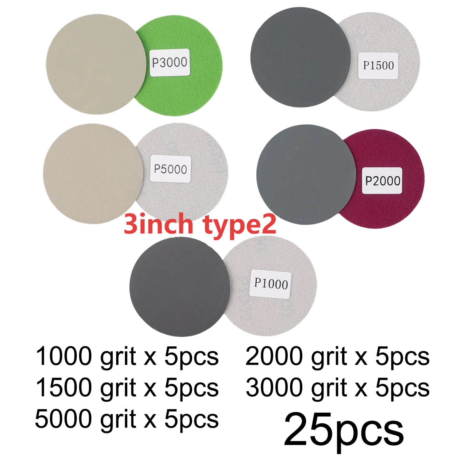 25 قطعة/30 قطعة 3in 75 مللي متر الرملي أقراص الرطب الجاف المياه الصنفرة 320-5000 حصى هوك وحلقة جولة ساندر القرص جلخ أدوات ساندر جزء