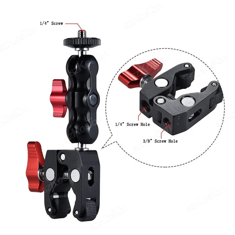 Super Clamp Magic Arm For Phone Holder Action Camera Mount Metal Double Ball Head with Thread For GoPro 13 12 11 Insta360 X4 X3