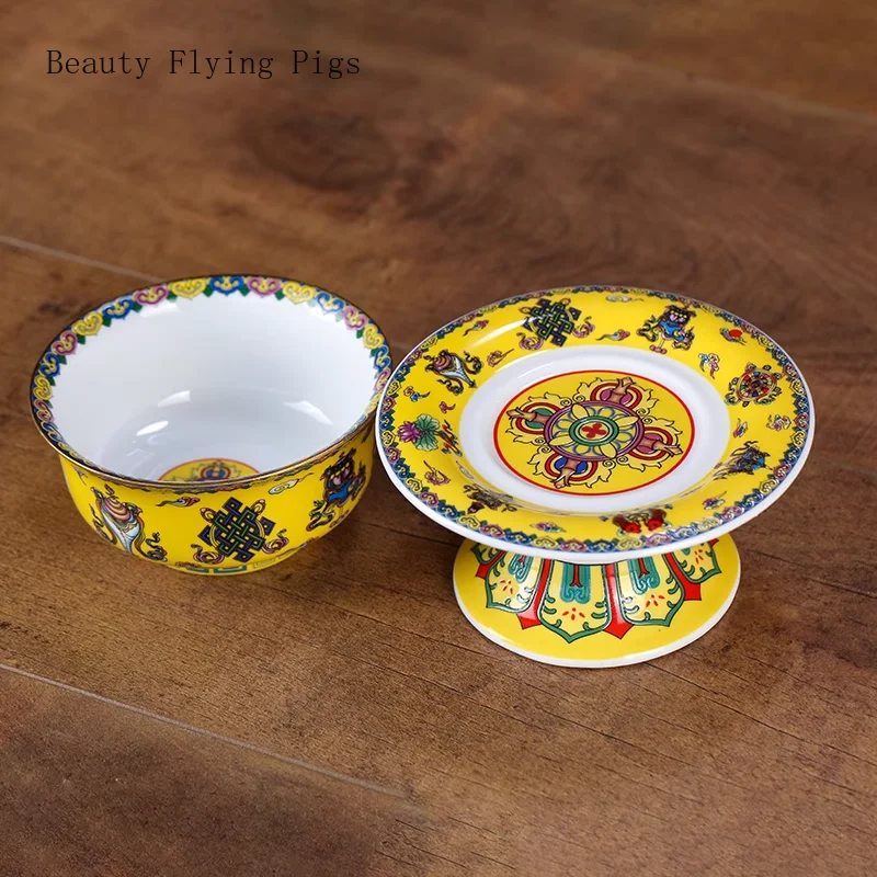 1PCS enamel colored ceramic bowls for offering Buddha supplies in the Eight Auspicious Studio Lotus Buddha Hall Holy Water Cup