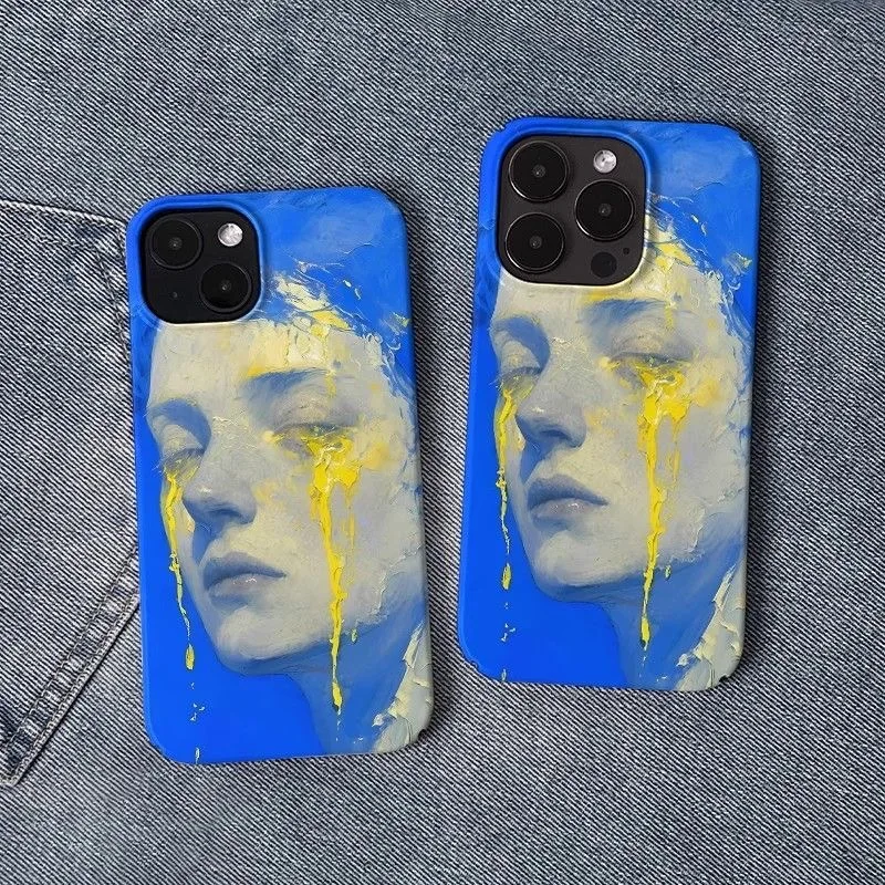 صورة فنية النفط اللوحة نمط الطلاء الأصفر الدموع جراب هاتف آيفون 16 15 14 11 12 13 برو ماكس زائد الغطاء الخلفي