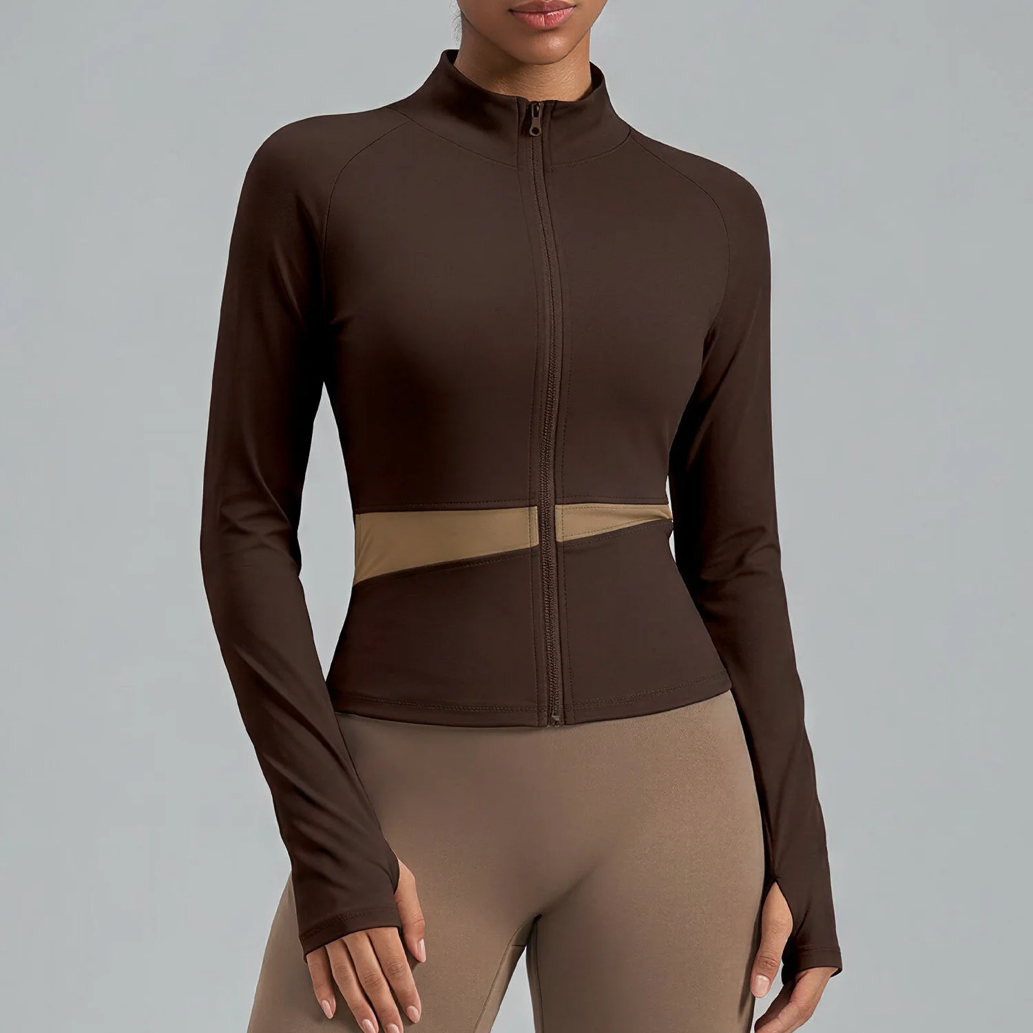 Damen Farbblockierte Cropped Yoga-Jacke Atmungsaktives Mesh-Oberteil mit Naked-Feel-Effekt