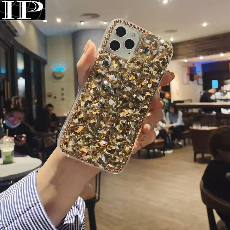 Luxury Champagne Gold Phone Case For Samsung Galaxy S24 S23 S22 S21 S20 Ultra S10 S9 S8 Plus Cover Bling Diamond Telefon Fundas