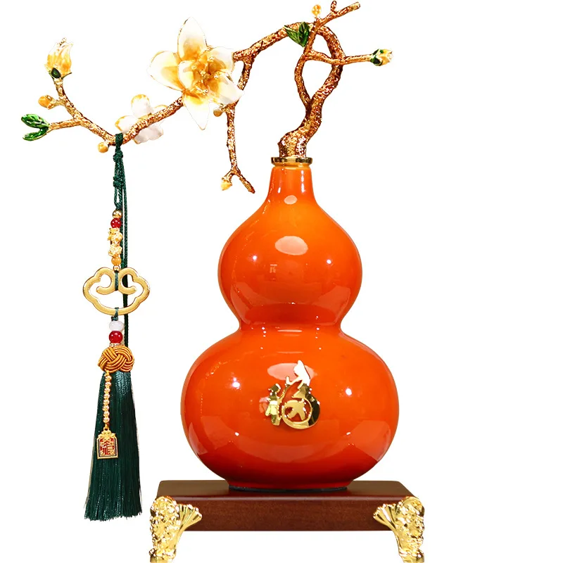Chinese enamel orchid gourd, living room entrance wine cabinet