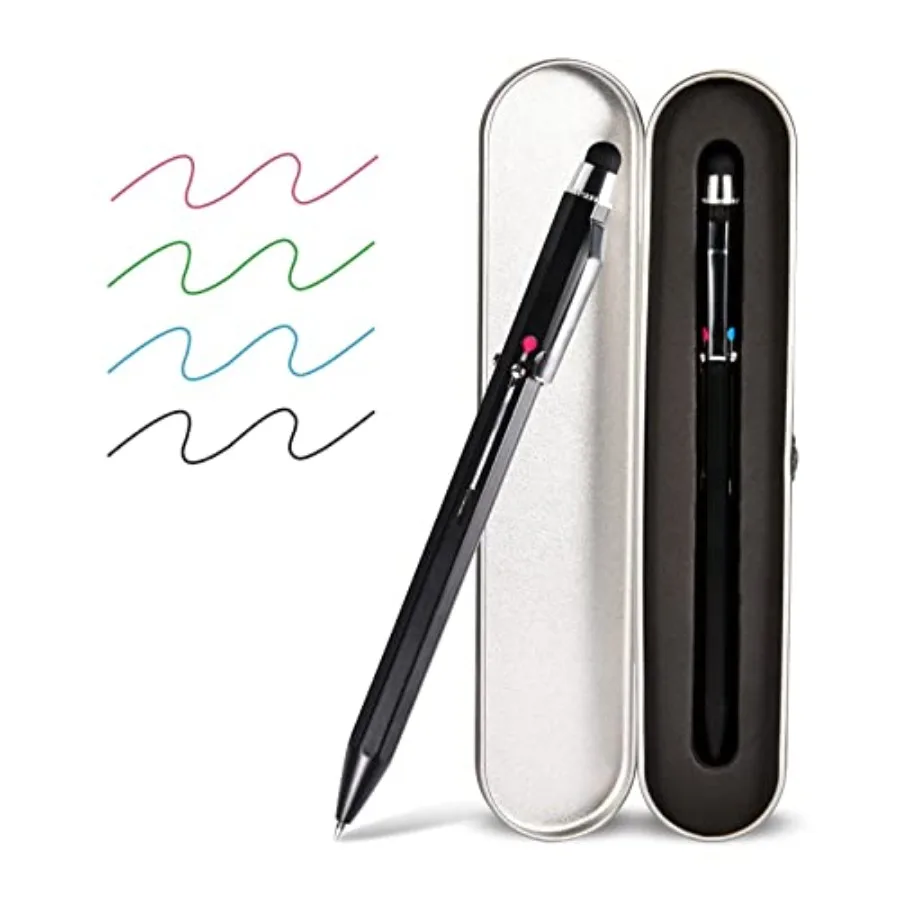 

5-in-1 Stylus PenandMulticolored Pen in One, Multifunction Pen with Metal Gift Box, Black Blue Red Green Ballpoint Pen for Tabl