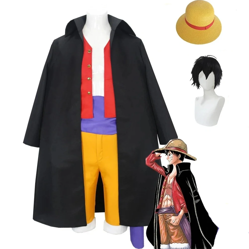 Luffy Cosplay Anime Monkey D Luffy Cosplay Wano país disfraz peluca sombrero Kimono trajes para hombres mujeres disfraces de Halloween adulto