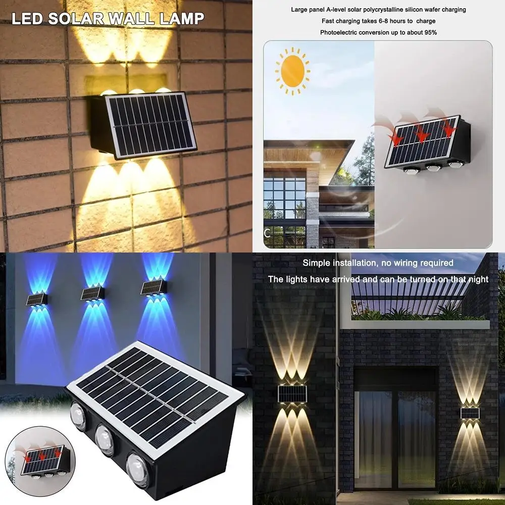 1Pc LED Solar Wall Lamp Outdoor Waterproof Courtyard Lighting Home Garden Balcony Atmosphere Light Multi-function Wall Light