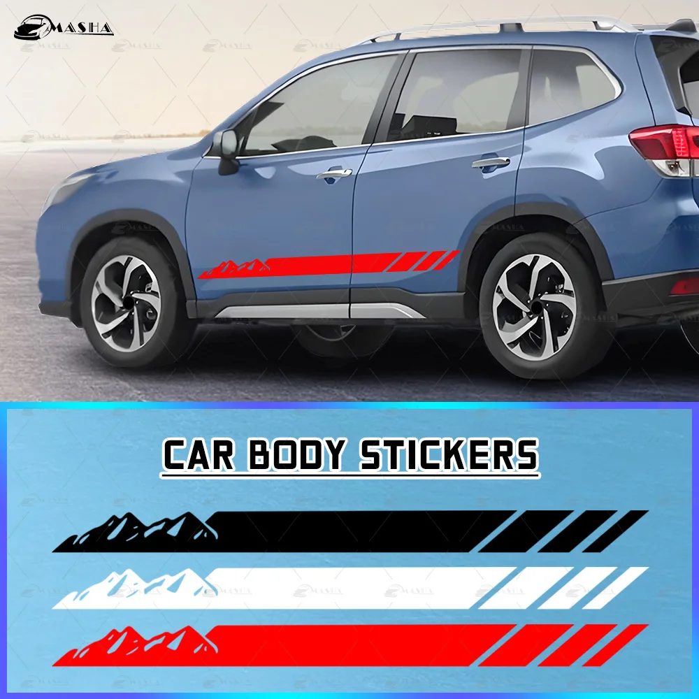 2Pcs Car Stickers Door Side Mountains Stripes Graphics Vinyl Decals For Subaru Forester Outback Ascent Crossstrek,Truck