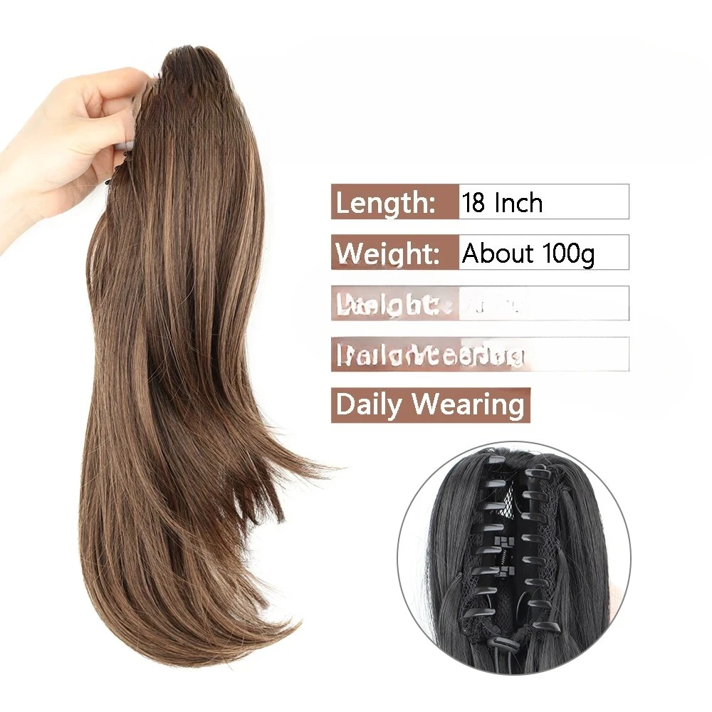 الاصطناعية مخلب كليب ذيل حصان 18 بوصة طويلة متموجة أسود براون مقاومة للحرارة نوع الطبقات ذيل الحصان الشعر التمديد 2026