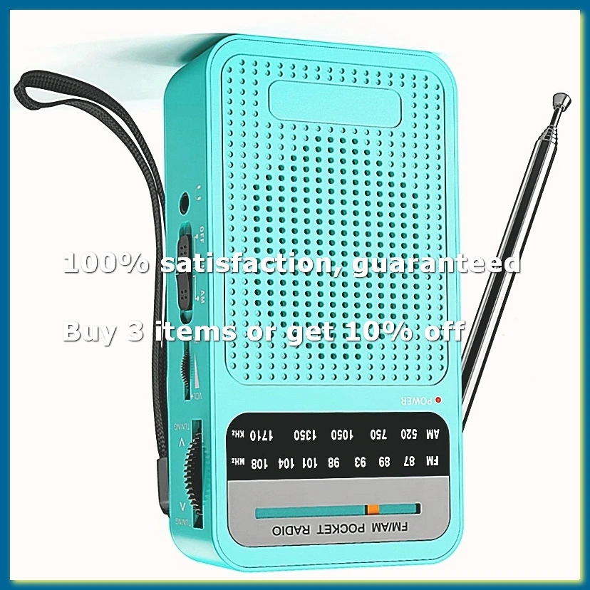 A82Z-AM FM Pocket Radio, Transistor Radio with Loudspeaker, Headphone Jack, Portable Radio for Indoor, Outdoor Use Green