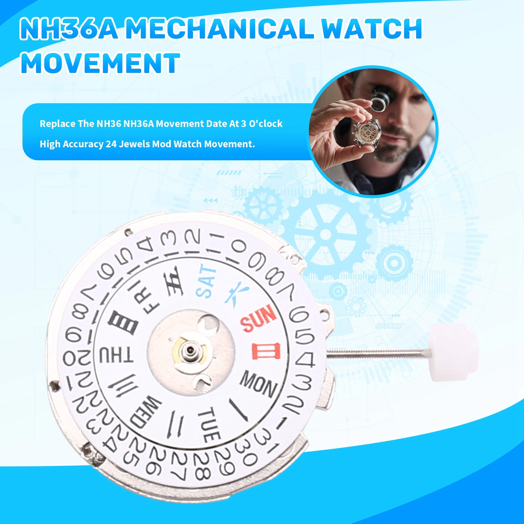 ABJN-Replacement NH36 Mechanical Movement China Made Fully Automatic Japanese NH36 NH36A Compatible Date At 3 O' Clock
