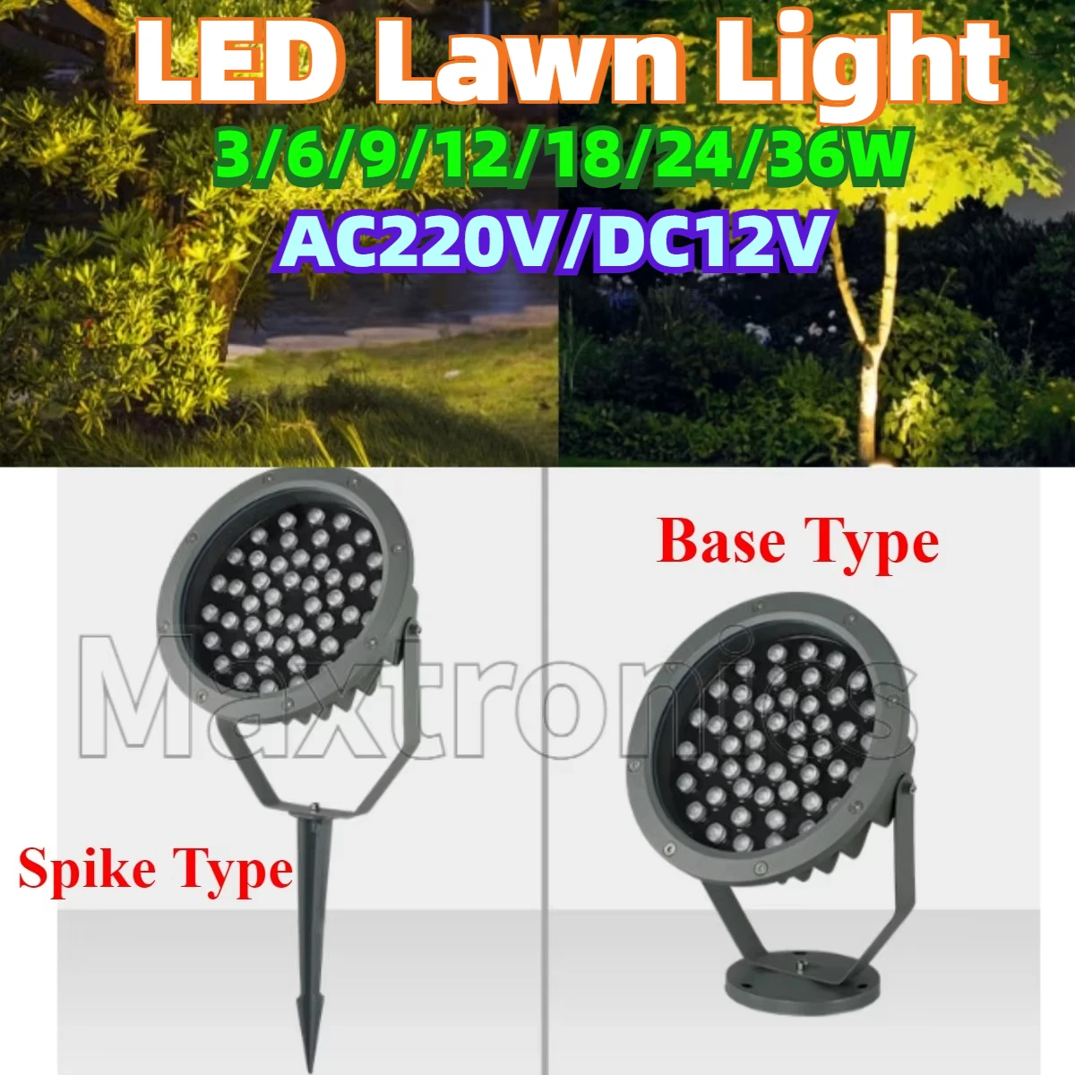 NEW 3/6/9/12/18/24/36W LED Lawn Spotlight  AC220V/DC12V for Garden Landscape Engineering IP65 Waterproof Flood Lights Tree Lamp