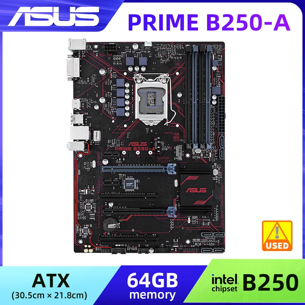 ASUS PRIME B250-A Motherboard LGA 1151 DDR4 Intel B250 Motherboard 64GB M.2 ATX support 6100 6320 7300 6400 6600 7500 6700 cpu