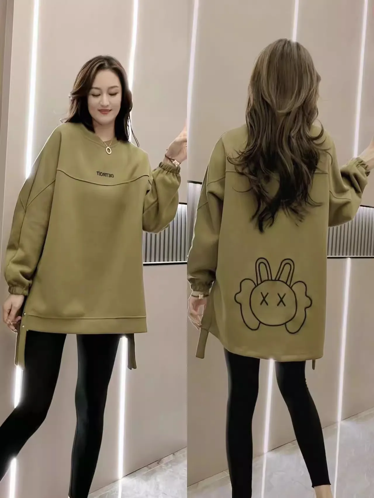 

Fashionable round Neck Mid-Length Hoodie Dress for Women Spring Autumn Winter New Style Comfortable Loose Fit Long Sleeve
