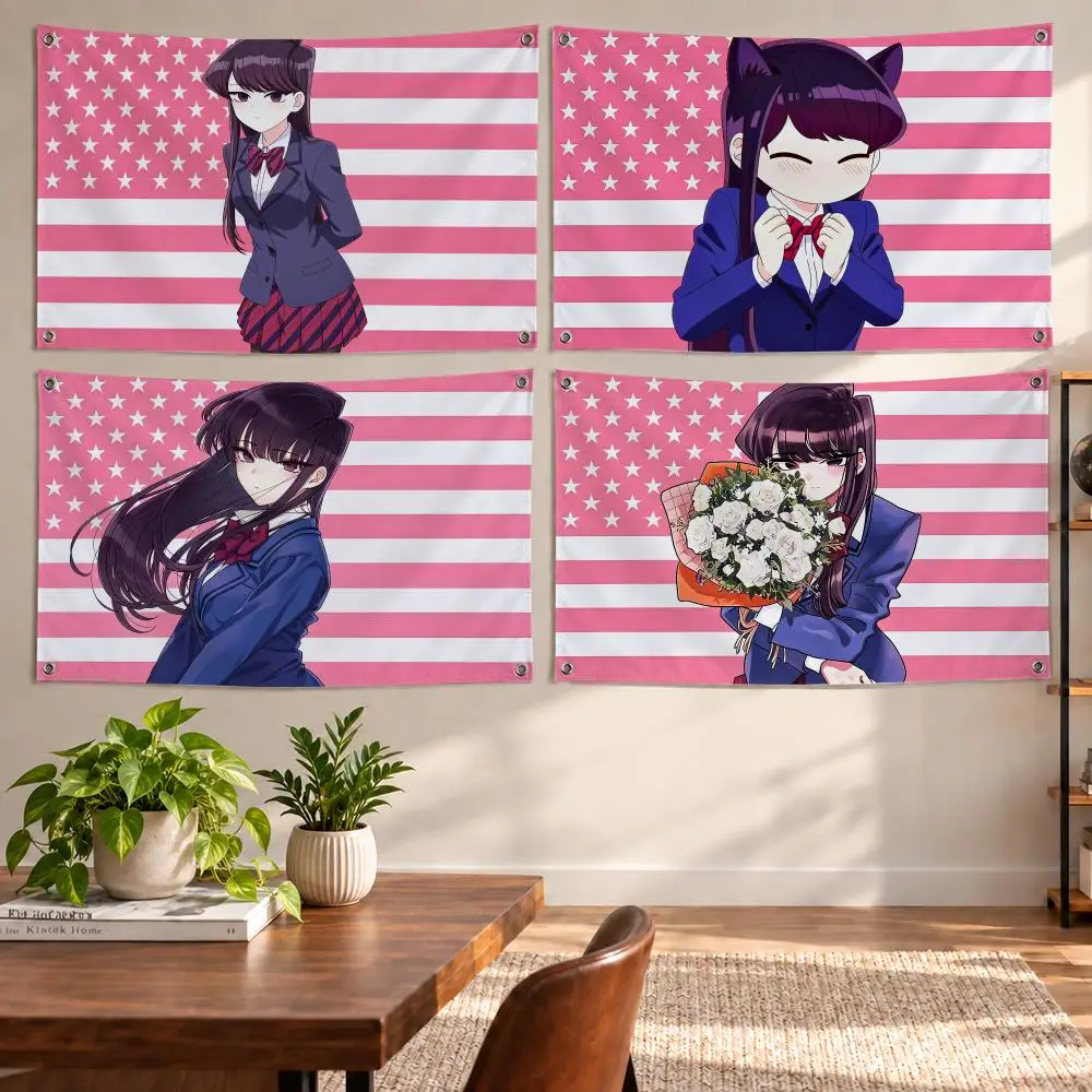 Pop-Anime Komi Can Not Communicate-K Flags Aesthetic Wall Tapestry Printed Wall Hanging Living Room Party Outdoor Decor