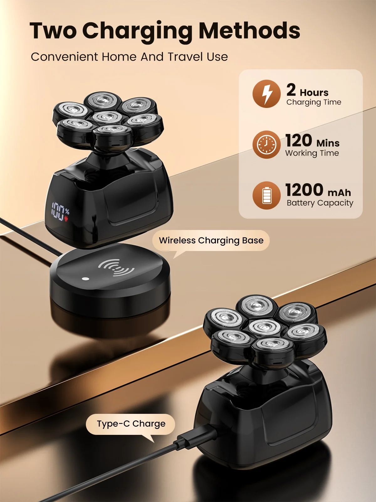 Sejoy 7D Bald Head Shaver 6-In-1 Multifunction Cordless Electric Clipper Men Trimmer with Stainless Steel Blades