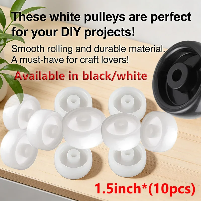 10 Pcs/Lot 1.5 Inch White PP Plastic Single Wheels-40mm Diameter Smooth Pulley.Suitable for various DIY furniture/craft projects