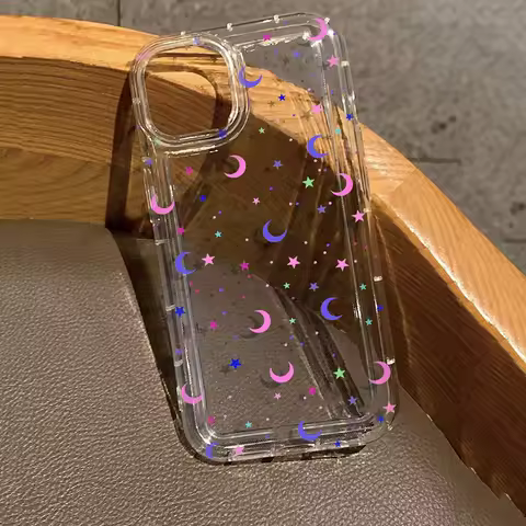 S25Ultra Phone Case for Samsung A55 5g Moon Stars Print Clear Case S24 S22 S21 S23 FE A53 A52 A52S A34 A14 A32 A54 A15 A35 Cover