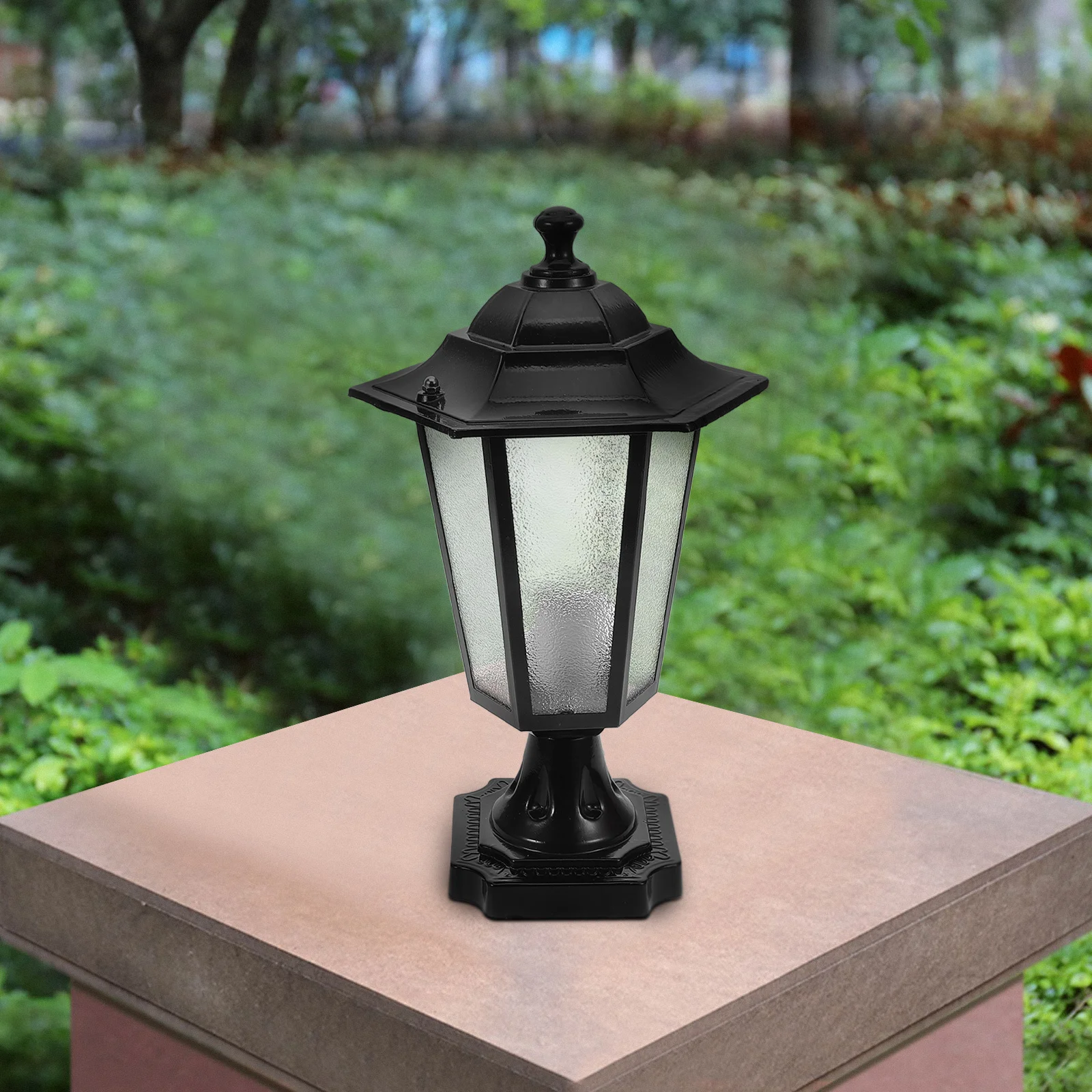 في الهواء الطلق عمود مصباح زجاجي معدني ستة جوانب مقاوم للماء الغبار الشرفة عمود ضوء لإضاءة حديقة ساحة المحكمة