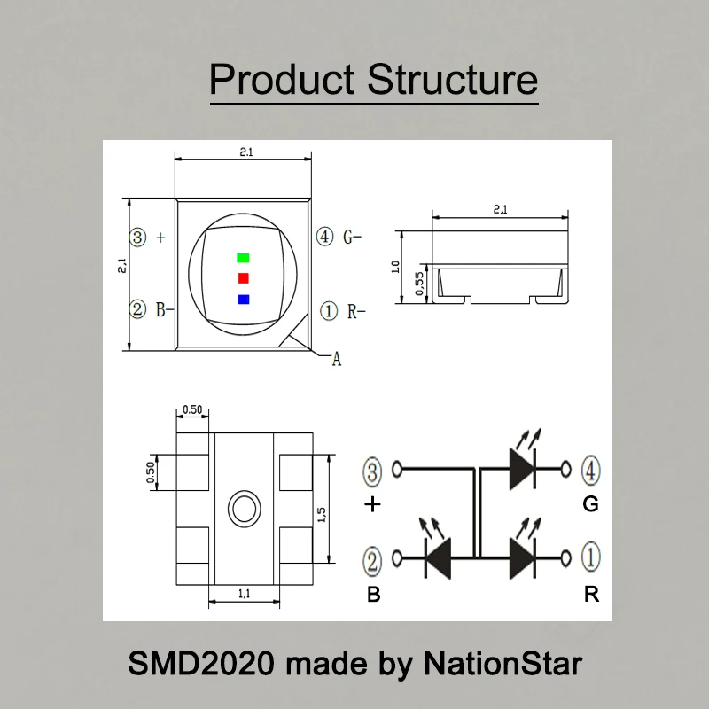 NationStar SMD2020 full color LED lamp of four feet used for LED display maintenance，Indoor RGB components for display