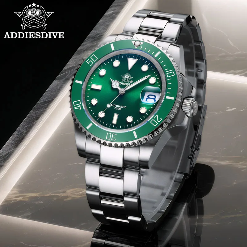 ADDIESDIVE Top Brand Men Watch AD2503 Sapphire Glass BGW9 Super Luminous Calendar 200M Waterproof  Automatic Mechanical Watches