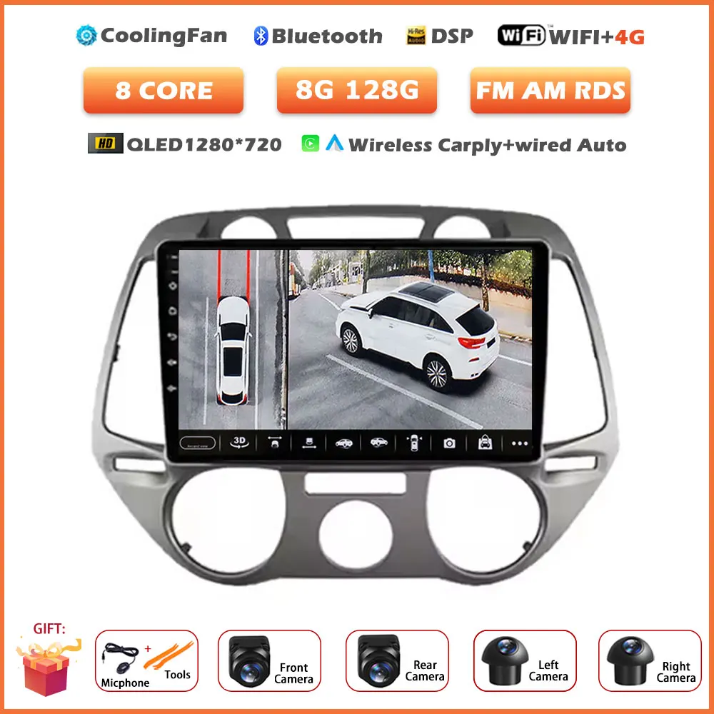 Android 16 Auto Wireless Carplay voor Hyundai i20 2008-2012 autoradio stereo multimediaspeler navigatie touchscreen tools