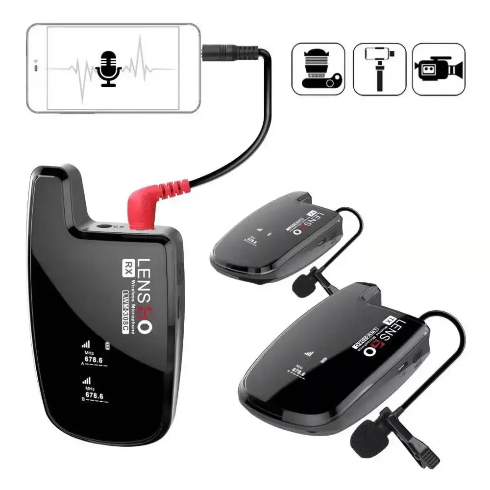 2026 Lensgo LWM-308C Wireless Microphone Video Vlog Interview Clip-on Lapel Mic For DSLR Camera Smartphones Gimbal Lavalier Stud