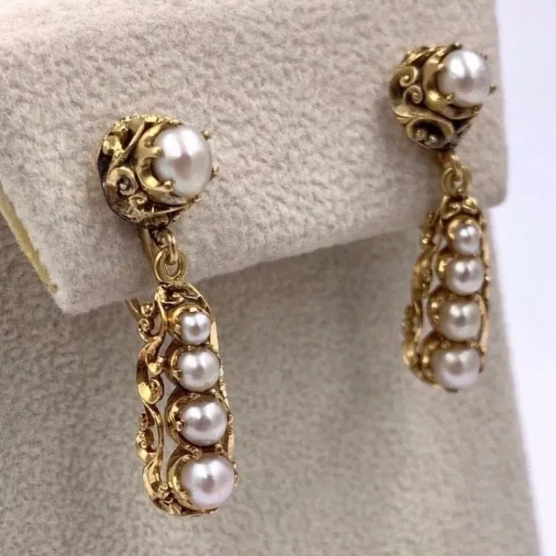 Artistic Carved Inlay Synthetic Pearl Earrings For Women Vintage Niche Light Luxury Elegant  Long Earrings Fashion Jewelry