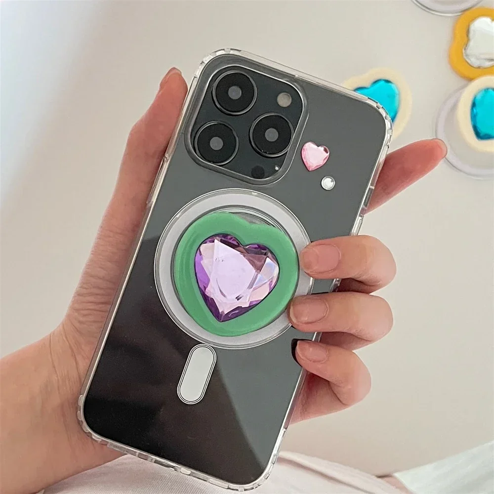 韓国のかわいい 3D ダイヤモンドラブハート Magsafe 磁気電話 Griptok グリップ Tok スタンド IPhone 15 ワイヤレス充電ケースホルダー