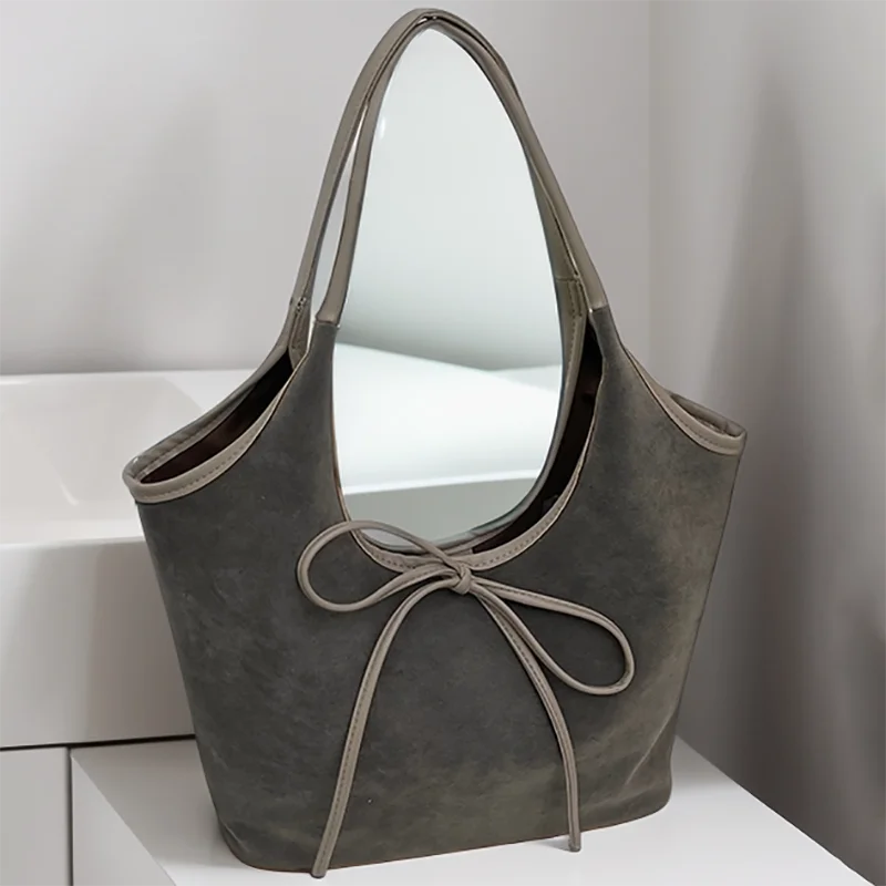 

Suede Solid Colour High-end Handbag Women Trendy Autumn Winter Retro Tote Bags Large Capacity Underarm Bag With Bow Decorative