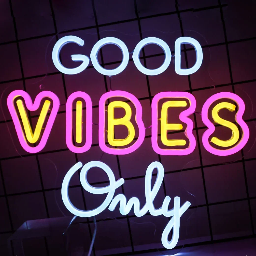 

Неоновая вывеска «Good Vibes Only» с регулируемой яркостью, мягкий светодиодный неоновый светильник для кафе, класса, спальни, гостиной, студии йоги, декора стен