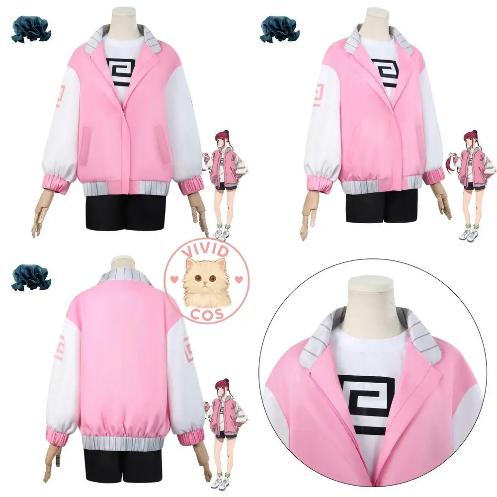 

Popular Sakamoto Days Cosplay Costume Anime Soutou Riku Pink Coat Set Role Play Women Wig Comic Convention Halloween Party