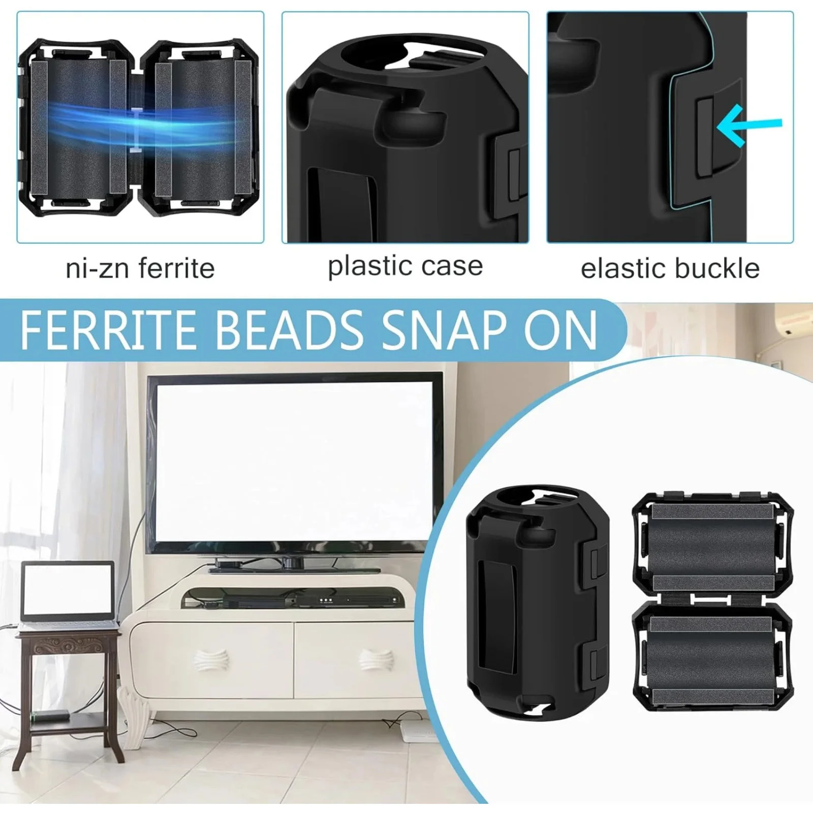 10/20/50 Stück Clip-on Ferritkern RFI EMI Störschutzfilter für 3,5-15mm USB/TV/Audiokabel Anti-Interferenz Ferritperle – Detail 5