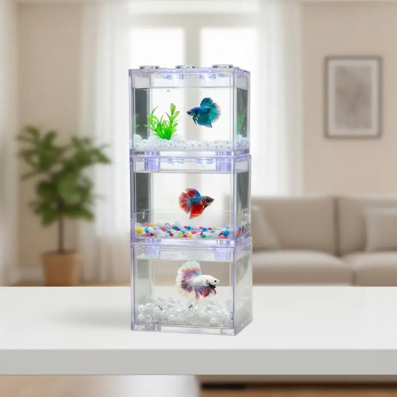 Stackable Acrylic Mini Fish Tank Aquarium Pet Box Home Decor for Reptile Small Fish Breeding Space Saving Display