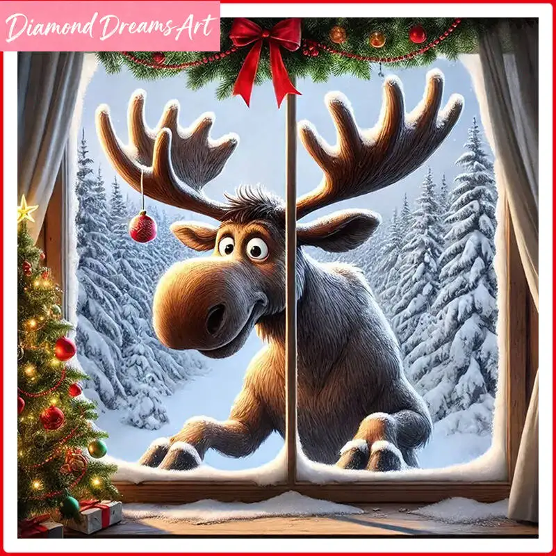 

5D Reindeer Christmas Diamond Painting Winter Snow New Arrivals 2025 Diamond Mosaic Full Square Round Drill Embroidery,frameles