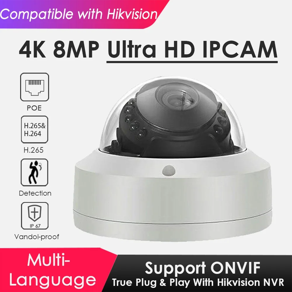 

4K 8MP POE IP Camera Compatible with Hikvision Smart IR IMX415 Motion Detection For Home Video Surveillance Indoor Outdoor Onvif