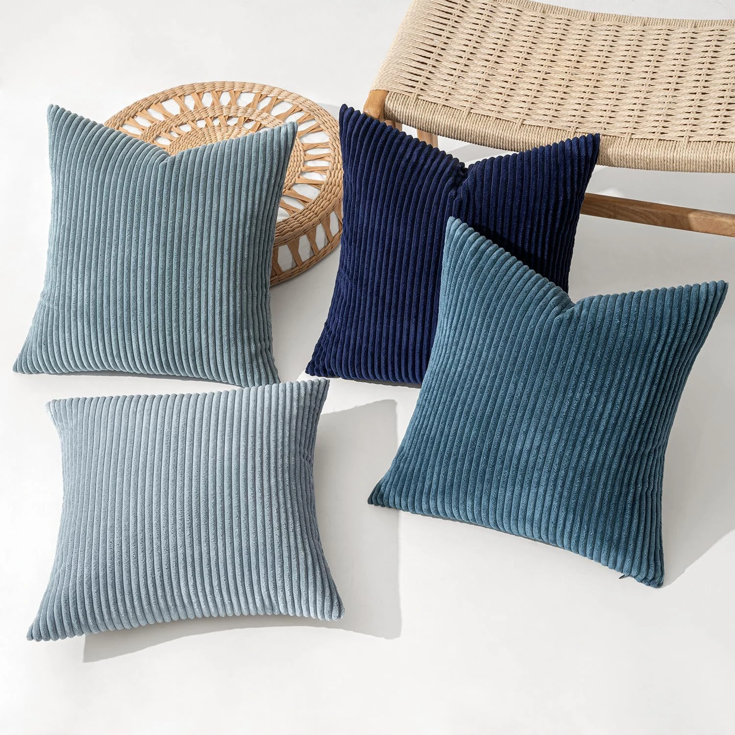 4-teiliges Boho-Farmhouse-Kissenbezug-Set, moderne nordische Kissenhüllen, weicher Cord (Kissenbezüge ohne Füllungen) – Detail 7