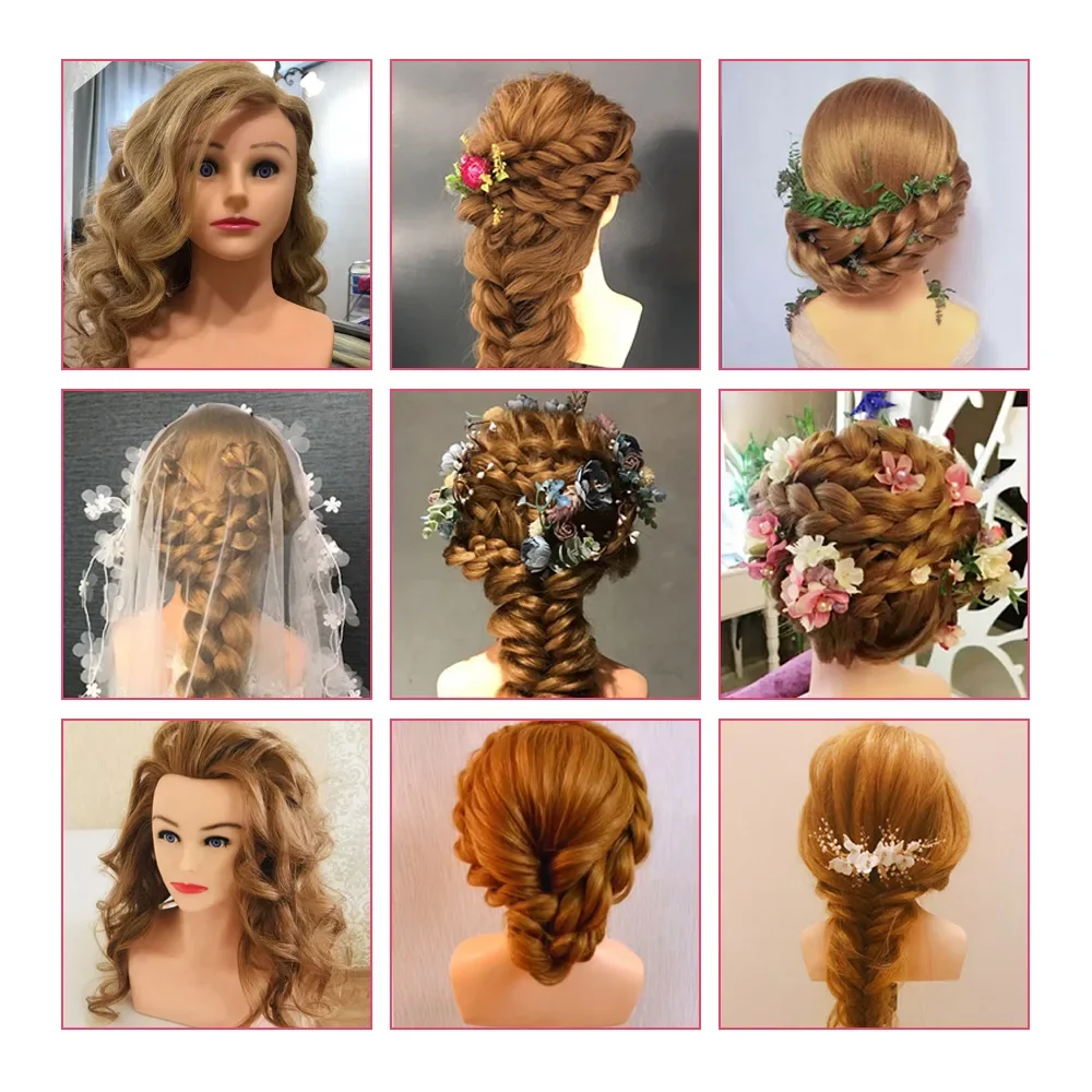 Tête de Mannequin 24 pouces 80% cheveux réels avec épaules, poupées factices, coiffeur, entraînement au tressage, Kit de coiffure pour boucler la tête