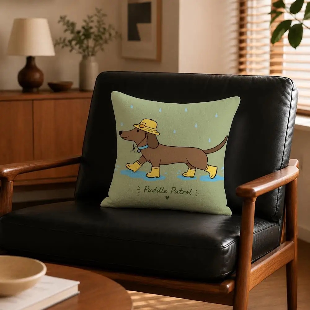 Character Sausage Dog Cushion Cover Cushion Covers Natural Linen Breathable Sofa Bedroom Decor Pillowcase