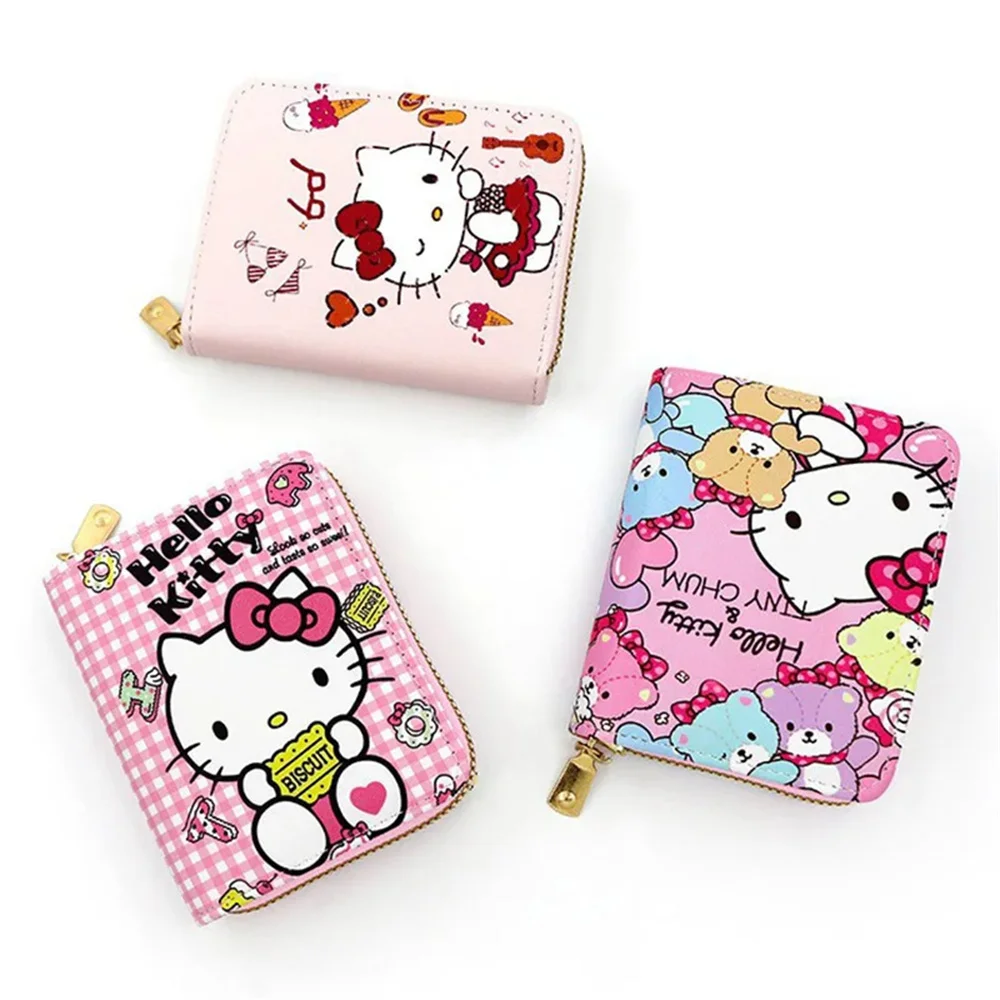 Sanrio Hello Kitty portafoglio borse Cartoon KT Cat Cute pieghevole PU Leather Card Bag Female Walle Girls Gifts