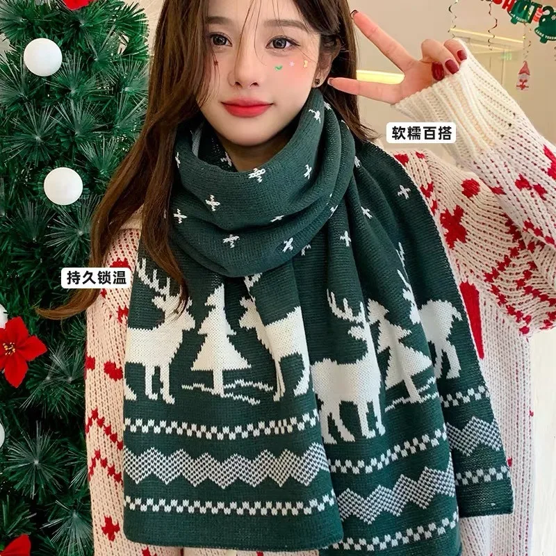 

Red Red Christmas Tree Scarf Knitted Gift for Women Warm and Versatile in Autumn Winter Student Couple Beads the Big Butterflies