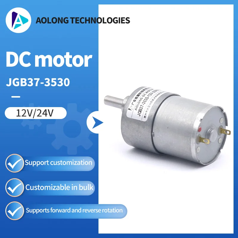 AOLONG  JGB37-3530 30kg.cm 3NM 9RPM High Torque Low RPM 37mm Permanent Magnet 12V DC Gear Motor for DIY Robot Lawn Mower