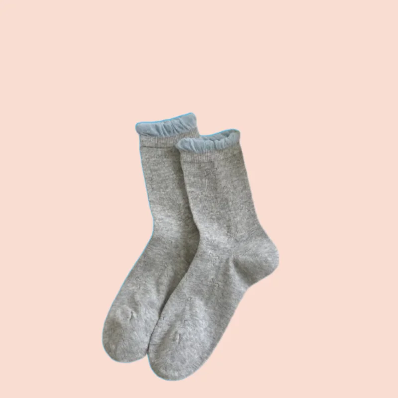 1/3 Pairs Bubble Mouth Hollow Bowknot Boneless Fresh Cotton Socks Breathable Solid Color Simple Socks All-match Stacked Socks