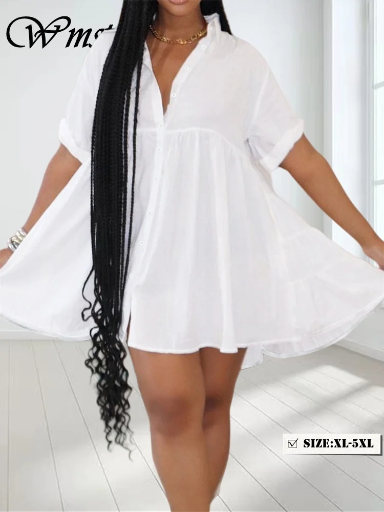Wmstar Plus Size Dresses for Women Casual Loosse Solid Elegant Holiday Summer Clothes Mini Dresses Wholesale Dropshipping 2025