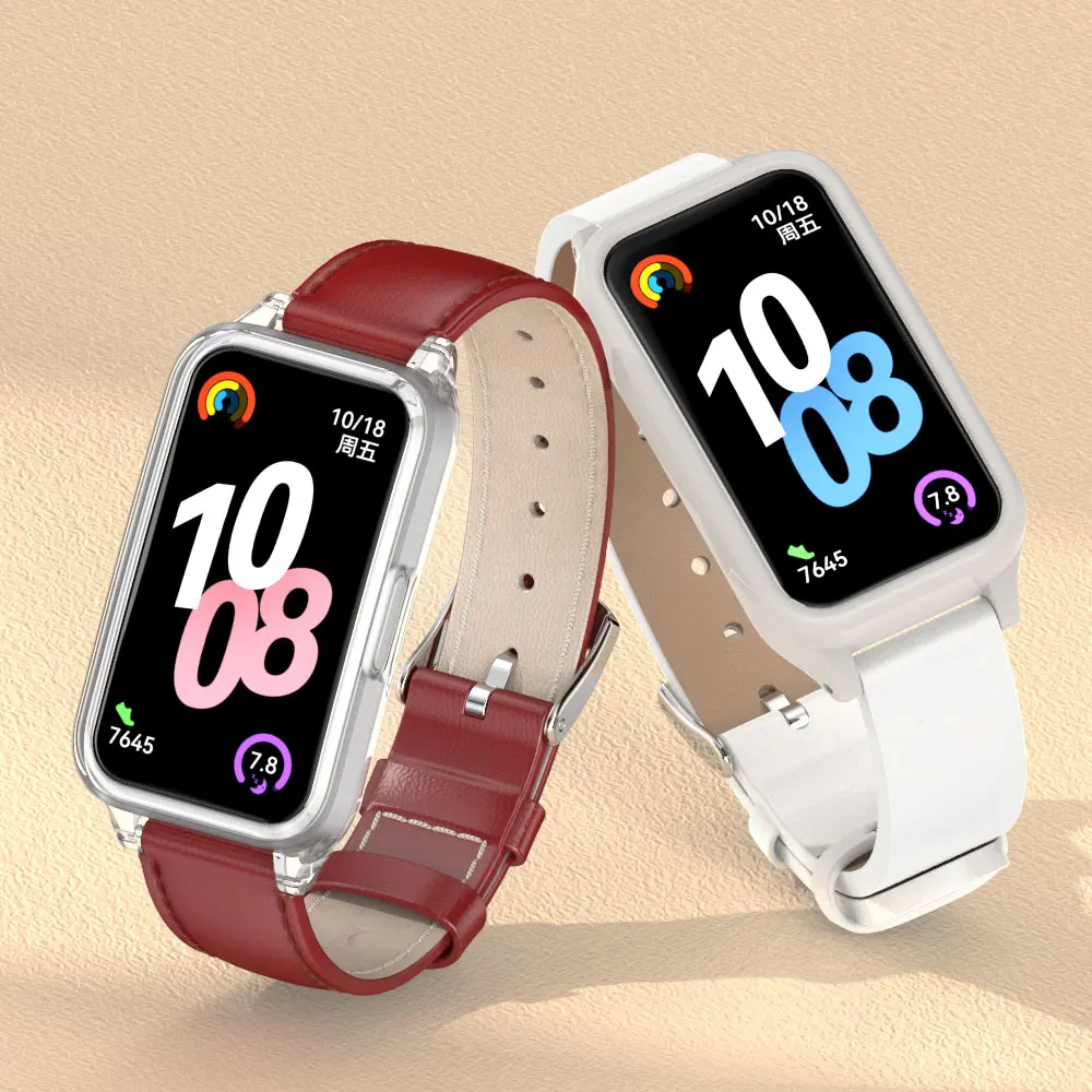 Защитный чехол и ремешок для Huawei Smart Band 10, браслет для Huawei Band 10 9 8, кожаный ремешок на запястье для Huawei Band 9