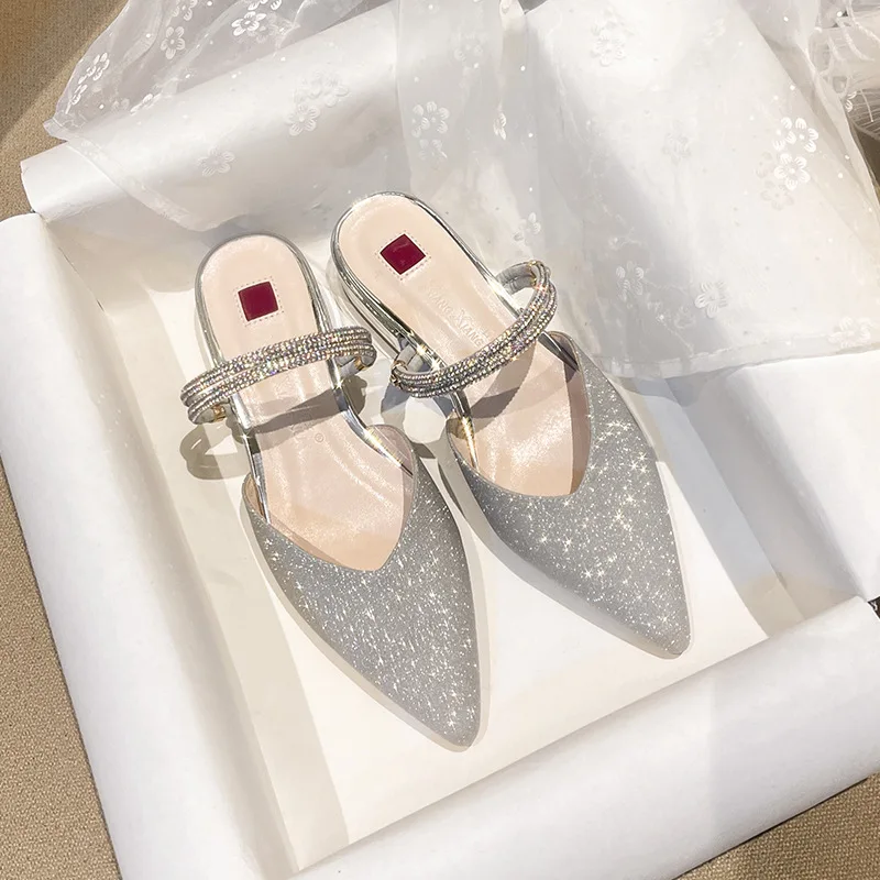 

Summer New Women's Shoes Exquisite Bling Low Heel Sandals for Woman Luxury Banquet Wedding Shoes Designer Shoes Sandalias Mujer