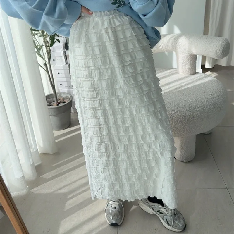 New High Waist Elastic Waist Multi-Layer Splicing Cake Skirt Versatile Mid-Length Casual Style Women's Skirt Standard Fit