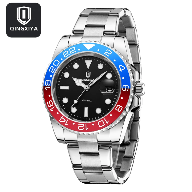 

QINGXIYA Mens Watches Sports Waterproof Quartz Wristwatch Luminous Clock Stainless Steel Date Watch for Men Relogio Masculino