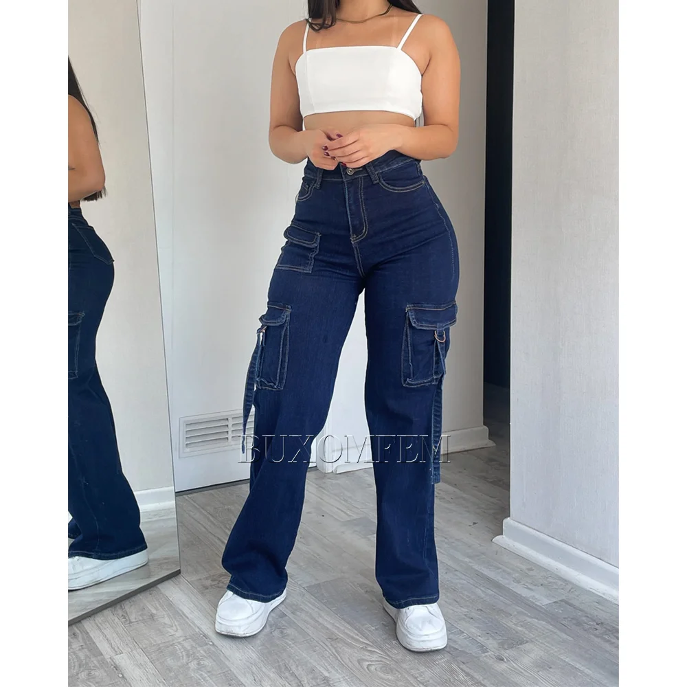 High Waisted Loose Multi-Pocket Cargo Pants Daily Unique Stylish New Women Versatile Simple Denim Pants 2024 Soft Fashion Jeans